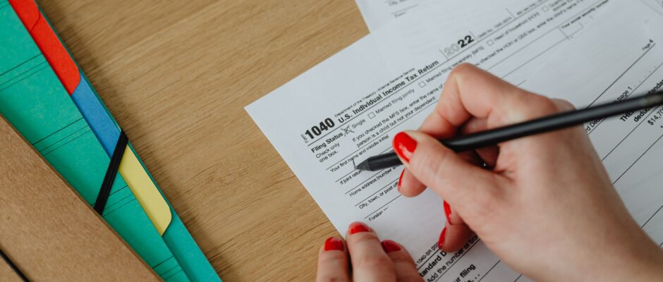 Lady filling out tax form